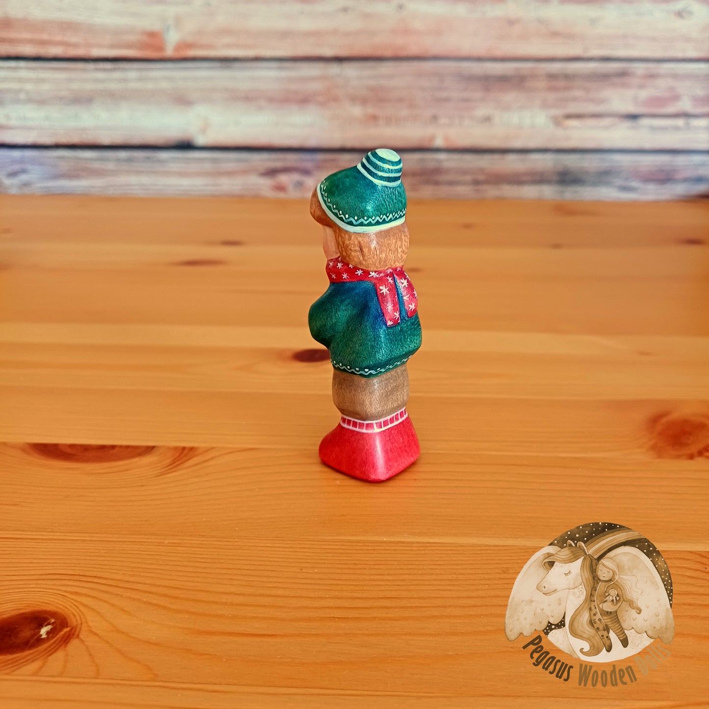 Wooden Winter child (red shoes)