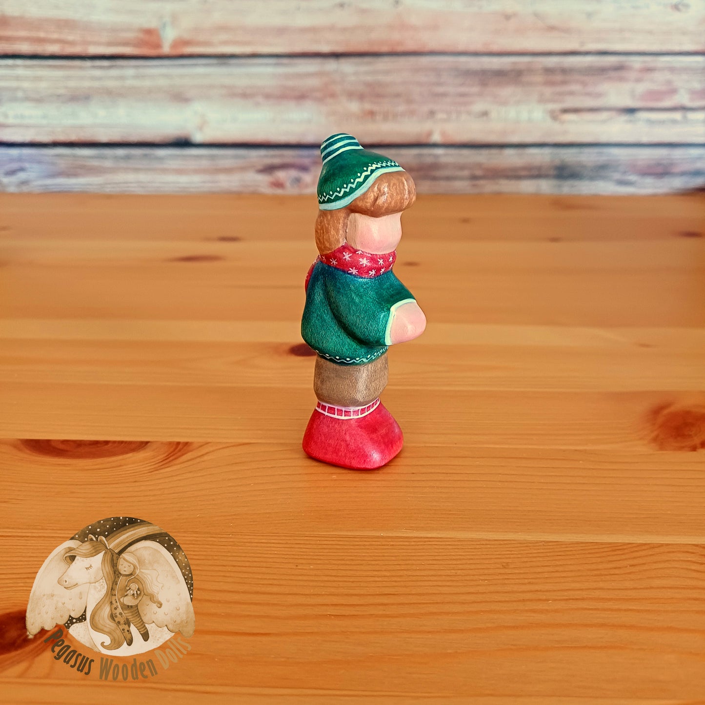 Wooden Winter child (red shoes)