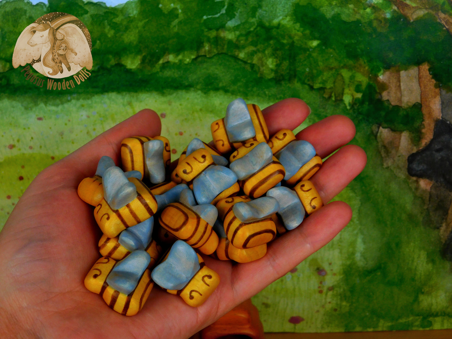 Wooden Bees in beehive set of 4 pieces