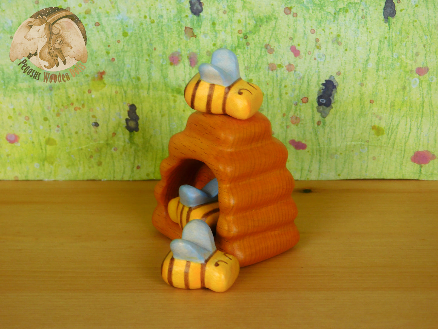 Wooden Bees in beehive set of 4 pieces
