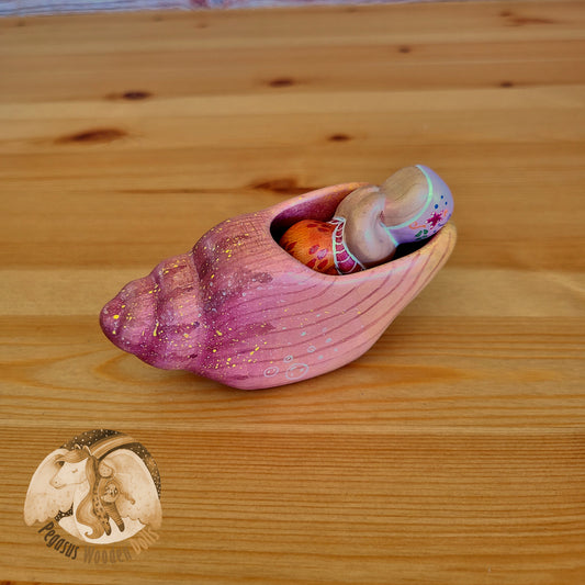 Wooden Pink Conch Shell with pink merbaby