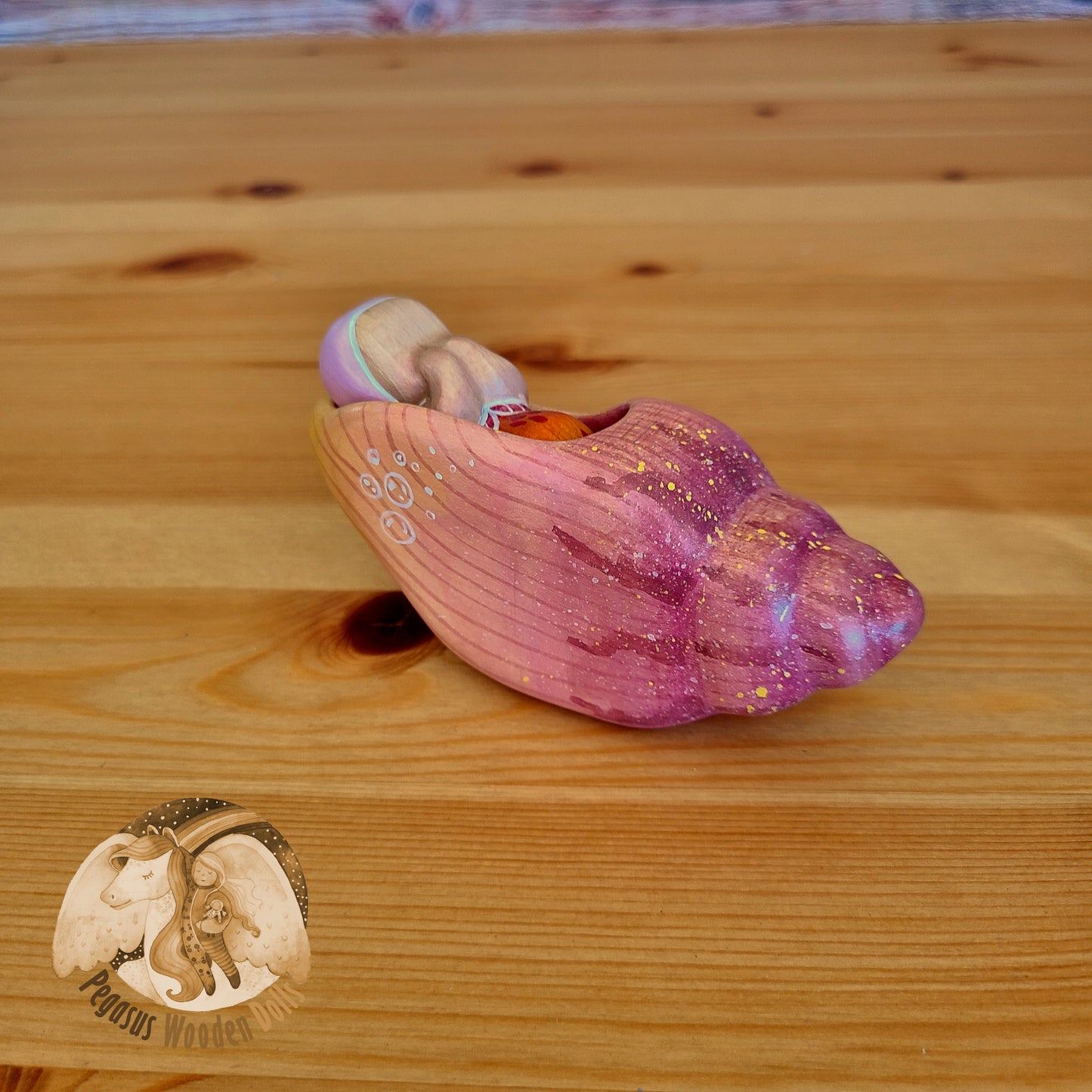 Wooden Pink Conch Shell with pink merbaby