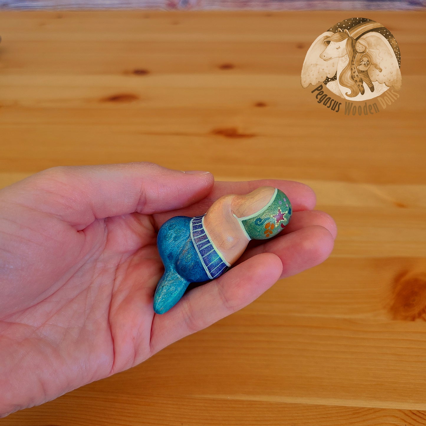 Wooden Blue Conch Shell with green merbaby