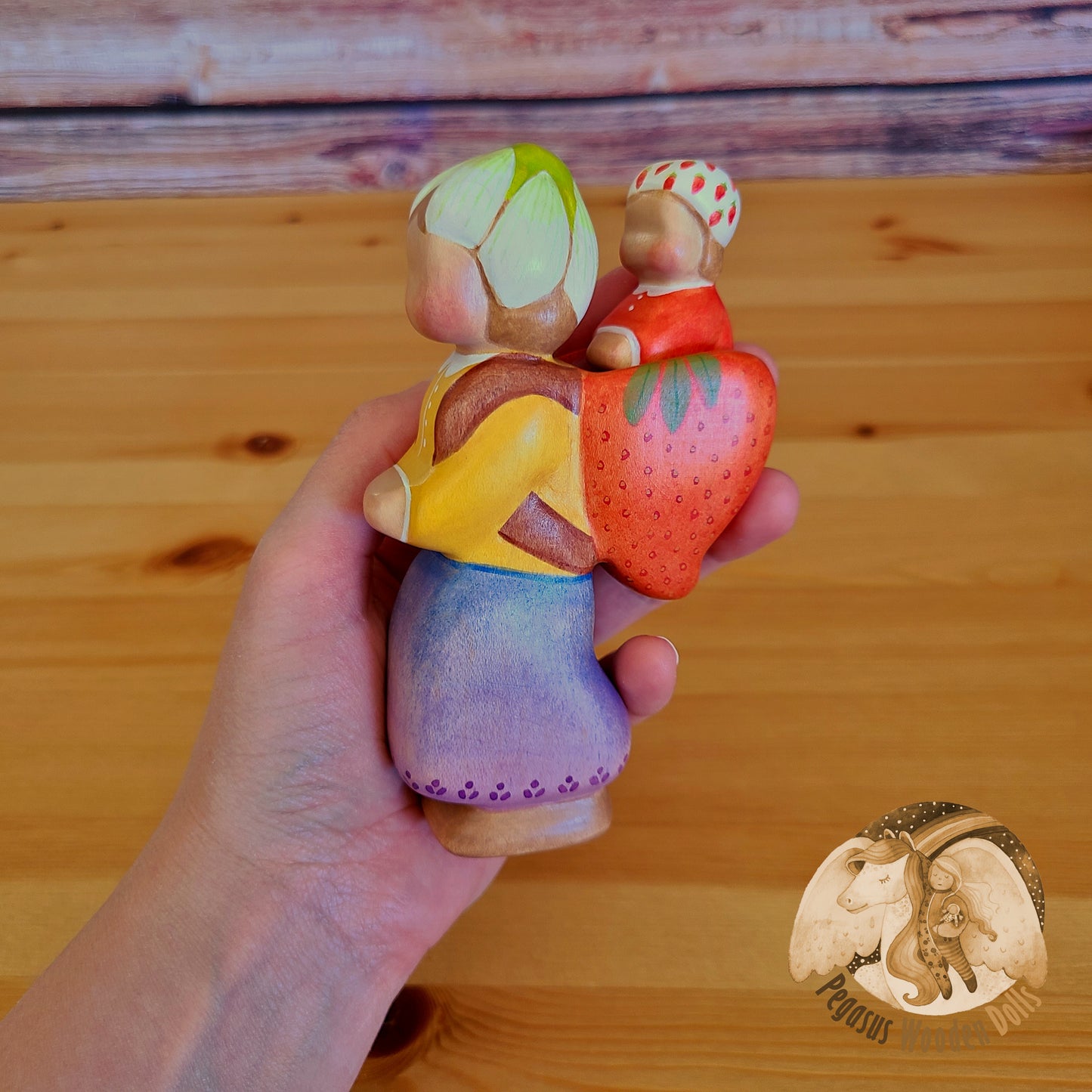 Wooden Strawberry Mother with baby