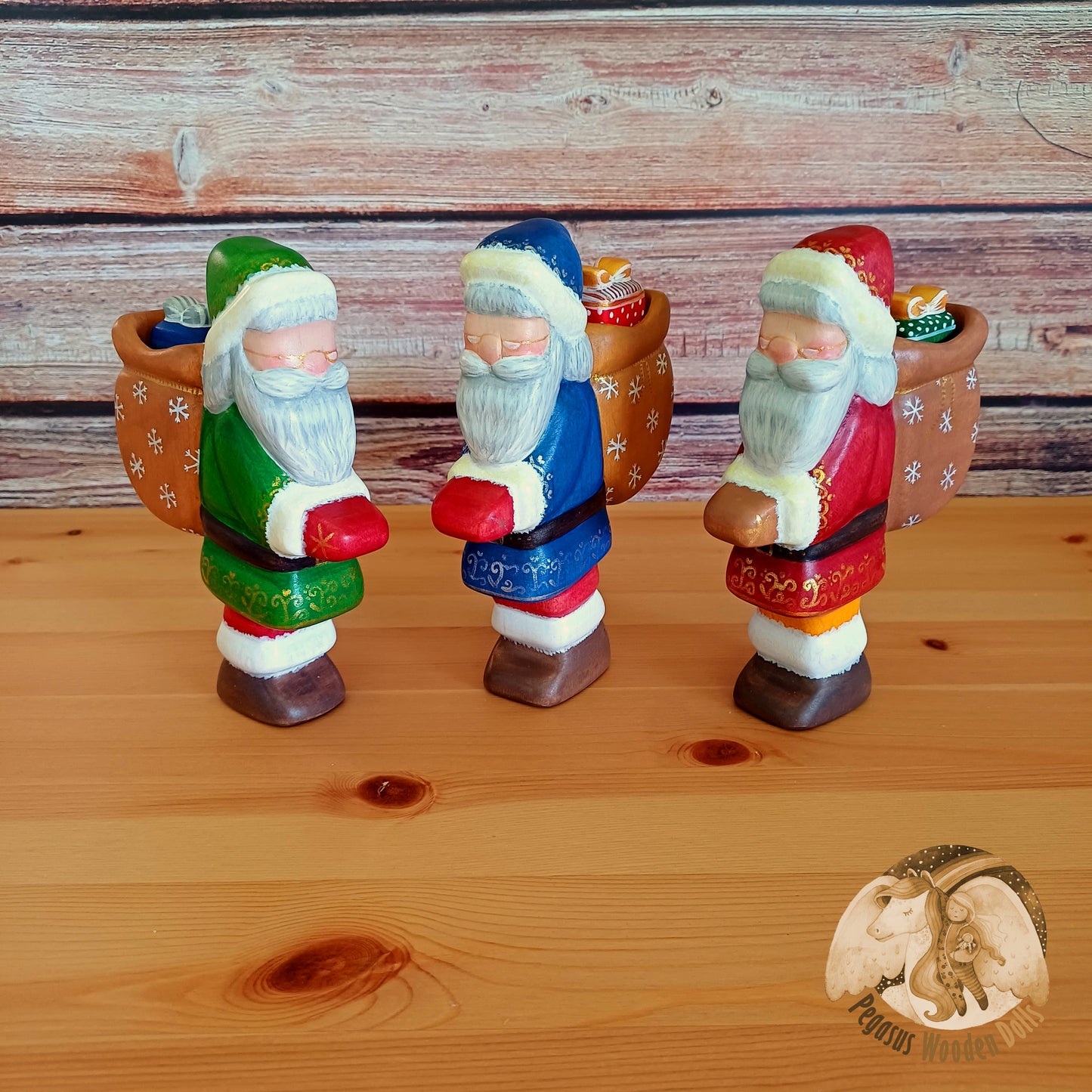 Wooden Blue Winter Father with gift