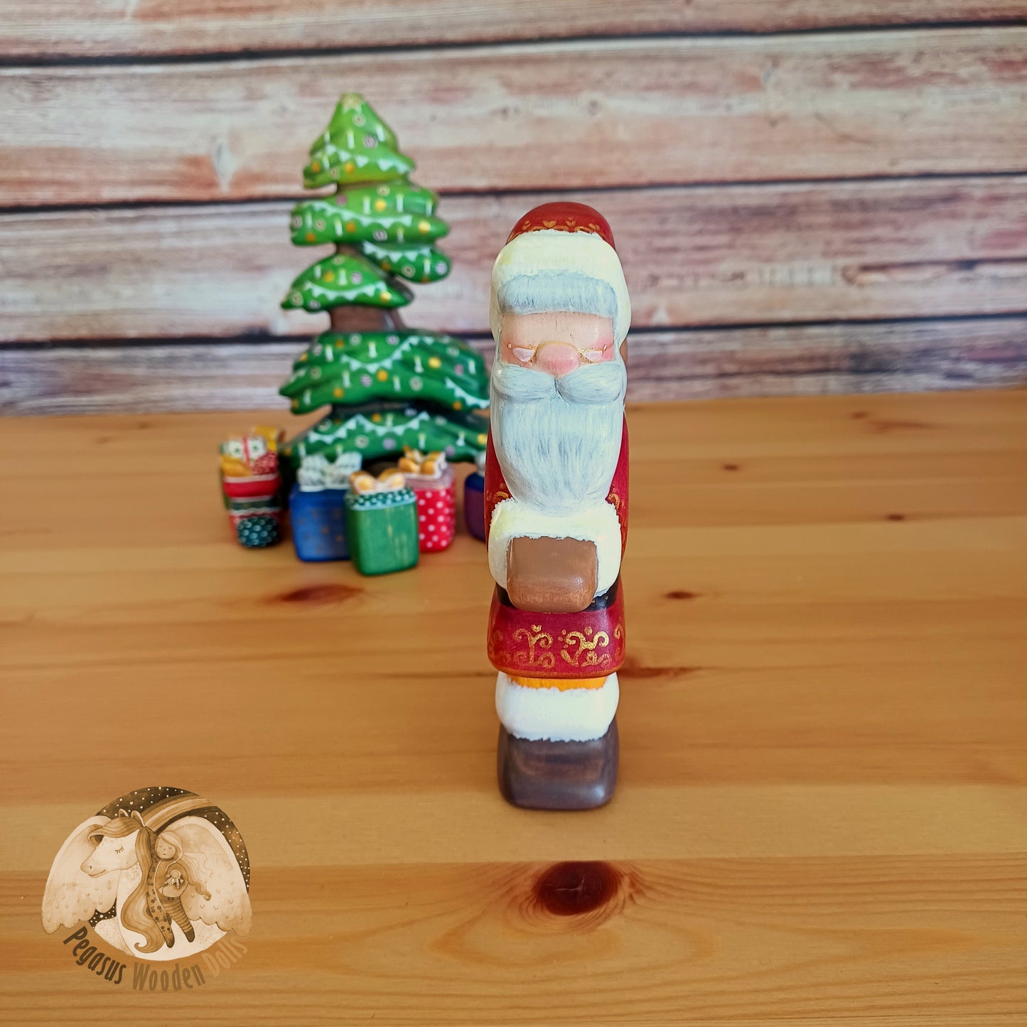 Wooden Red Winter Father with gift