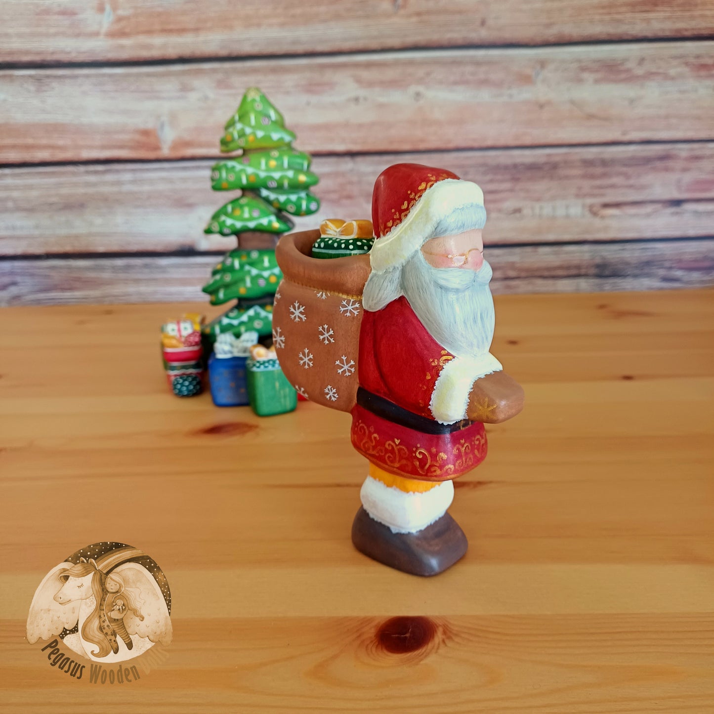 Wooden Red Winter Father with gift