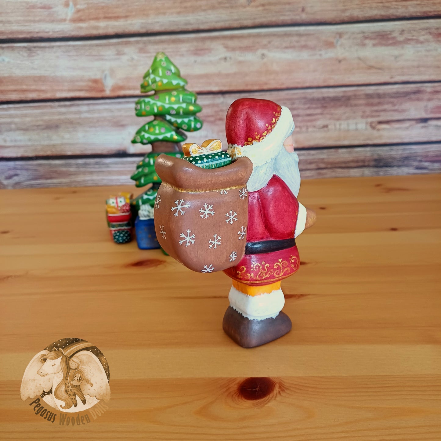 Wooden Red Winter Father with gift