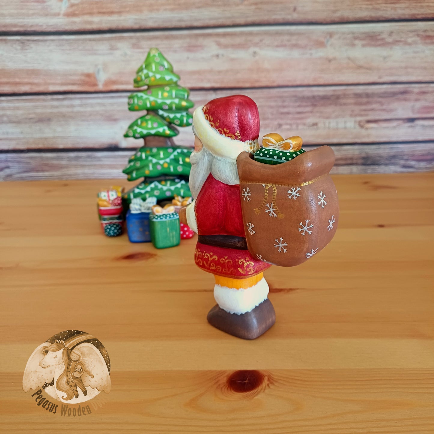 Wooden Red Winter Father with gift