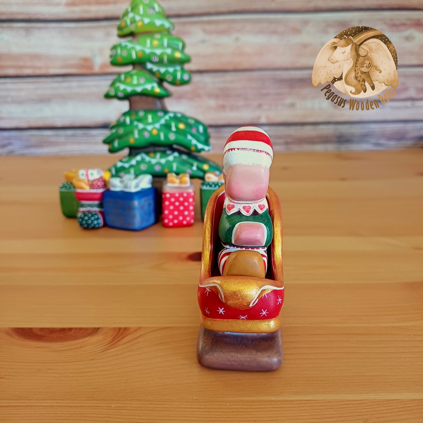 Wooden Winter Sitting Elf Baby in slide (blonde hair)