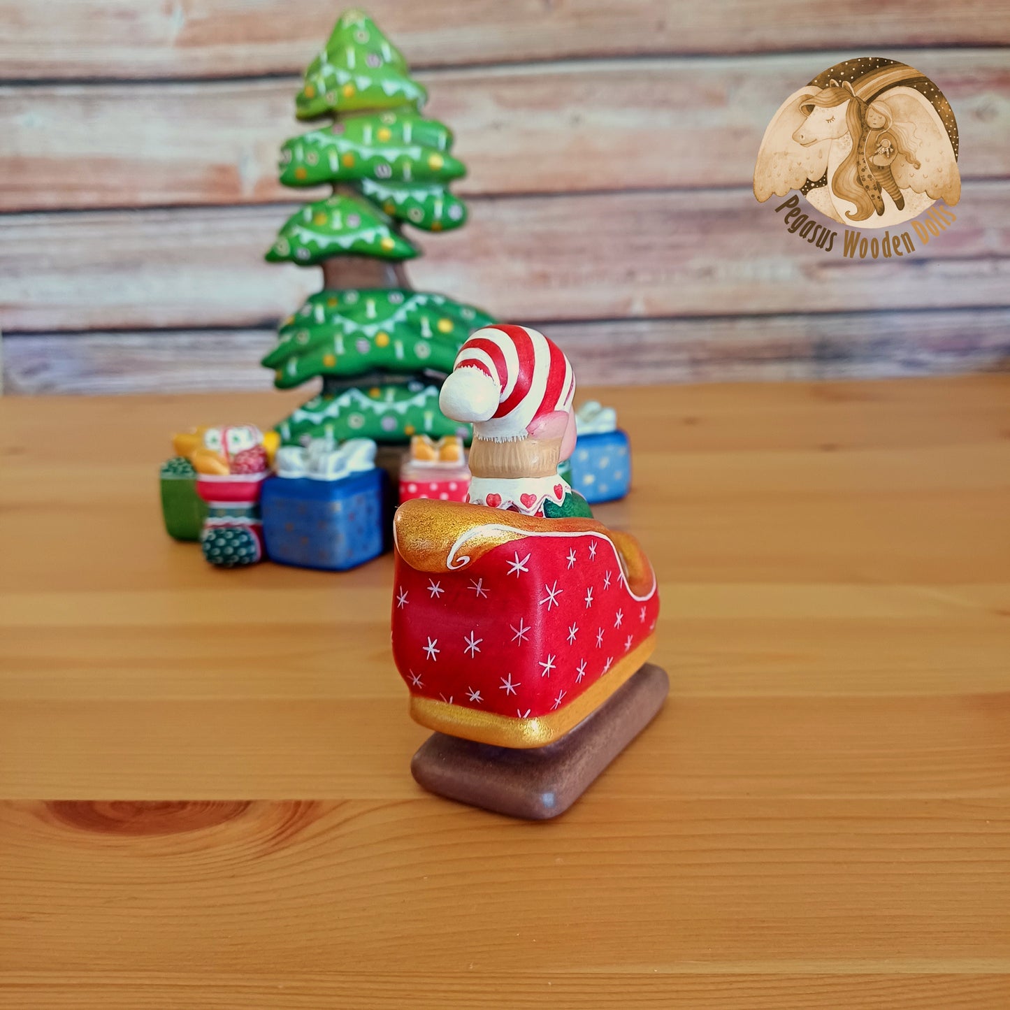 Wooden Winter Sitting Elf Baby in slide (blonde hair)