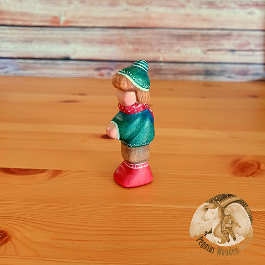 Wooden Winter child (red shoes)