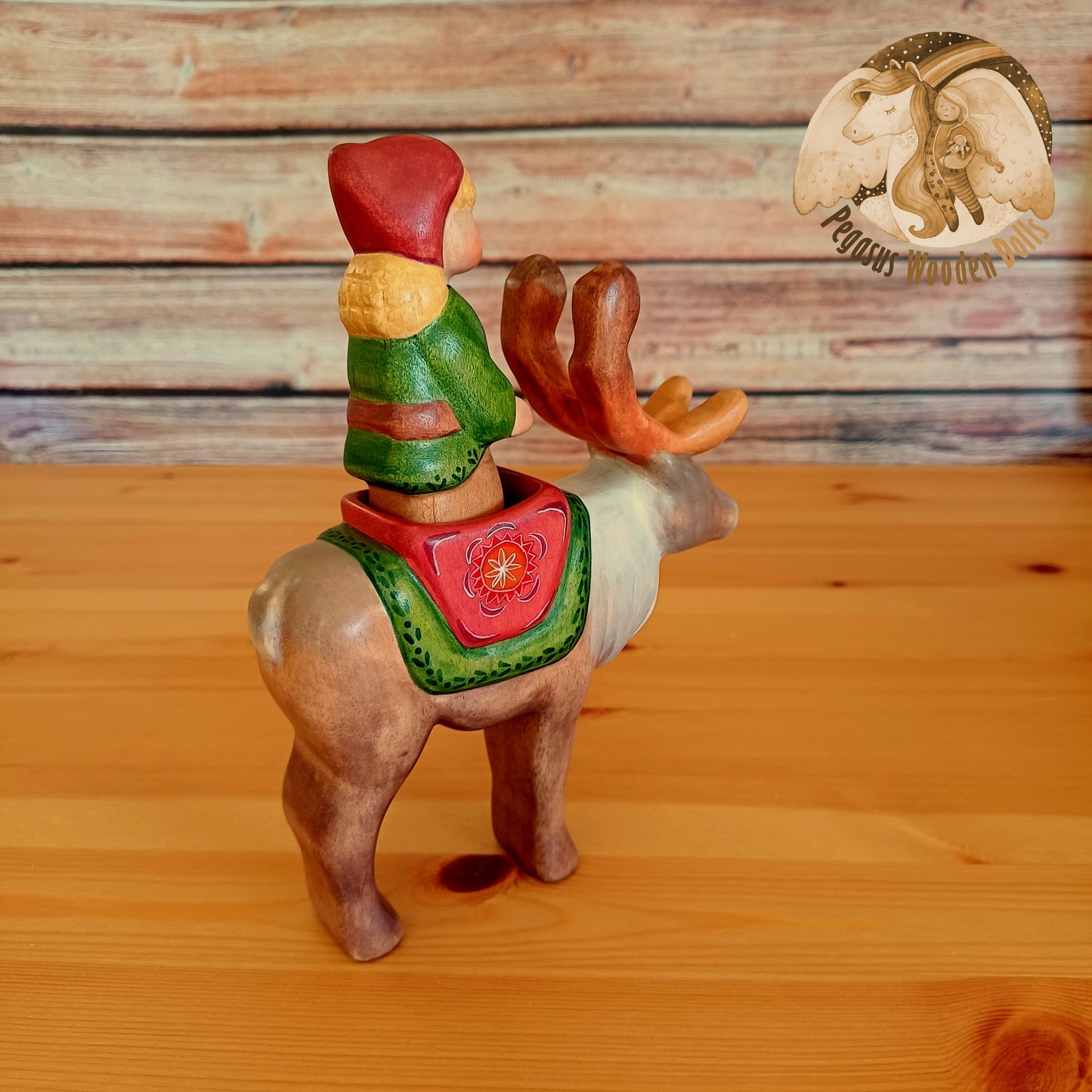 Wooden Reindeer with rider (blonde)