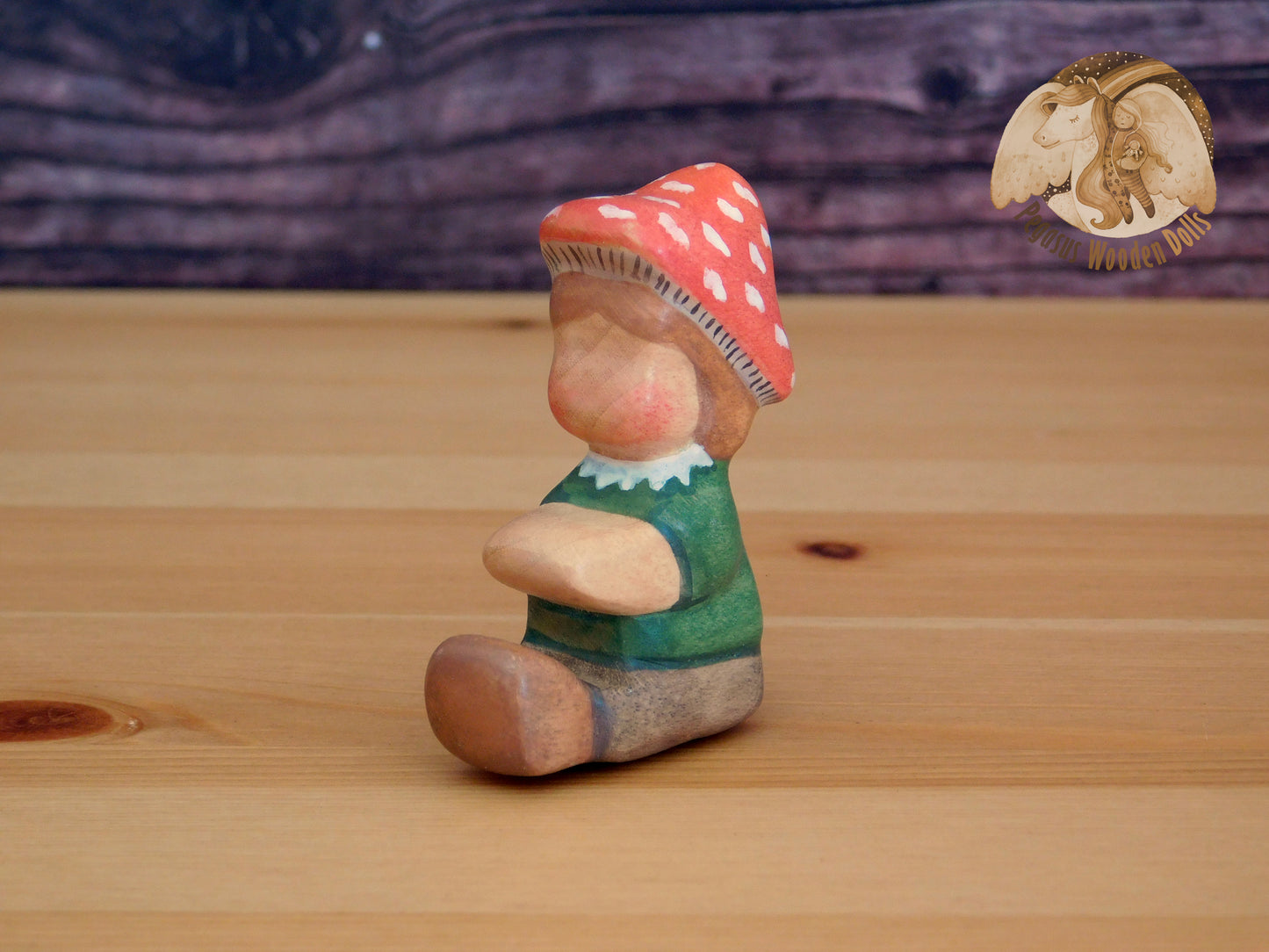 Wooden Mushroom Sitting Baby