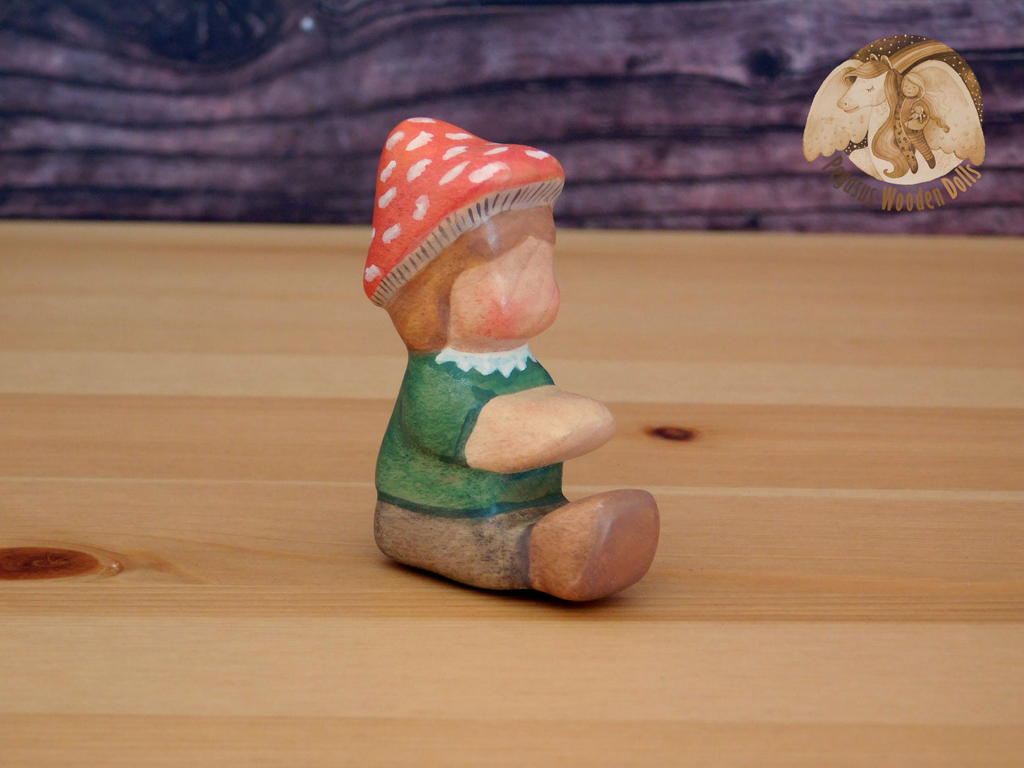 Wooden Mushroom Sitting Baby