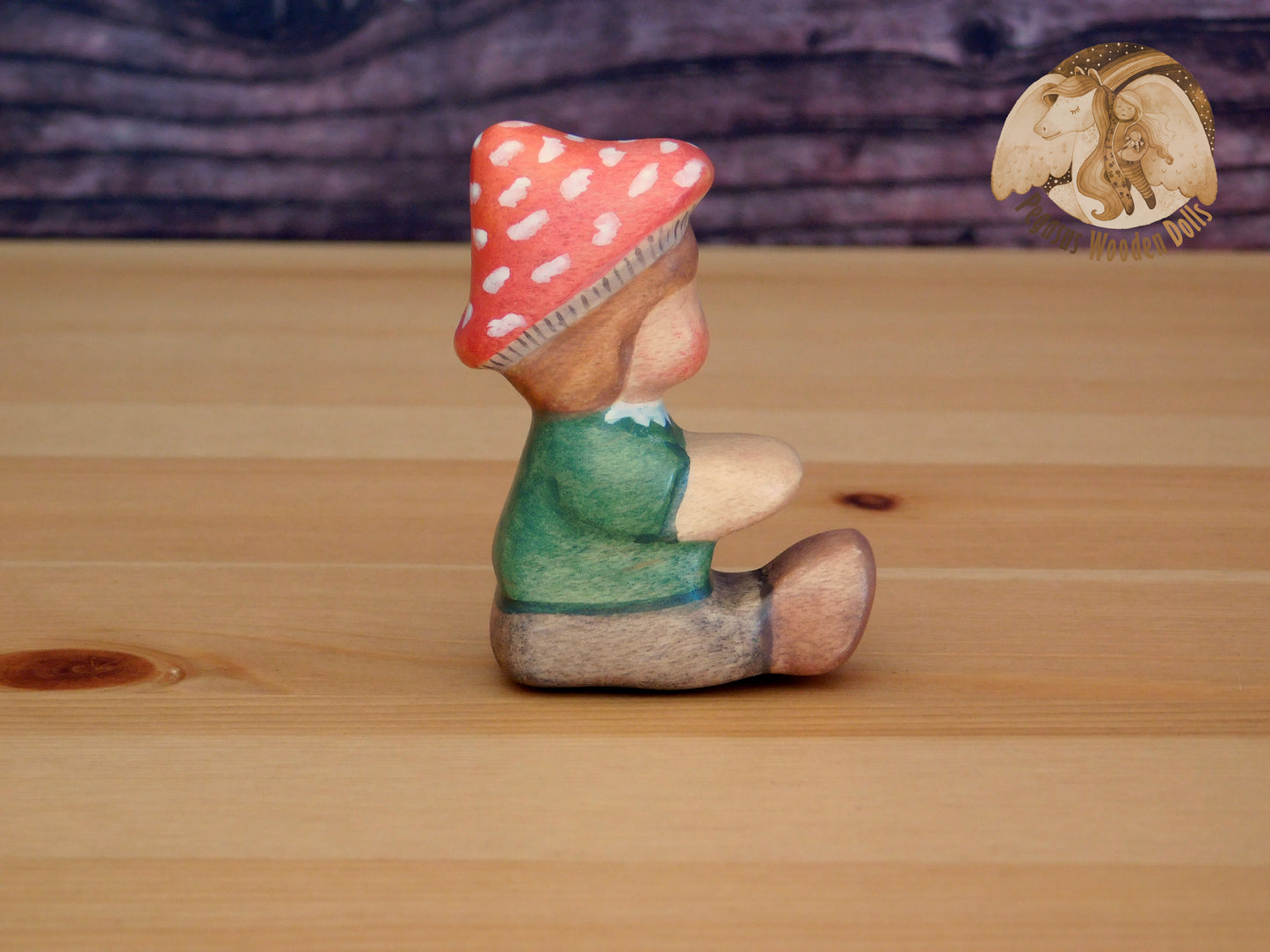 Wooden Mushroom Sitting Baby