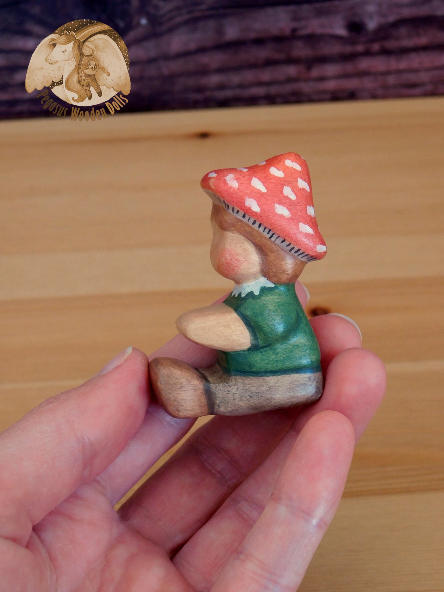 Wooden Mushroom Sitting Baby