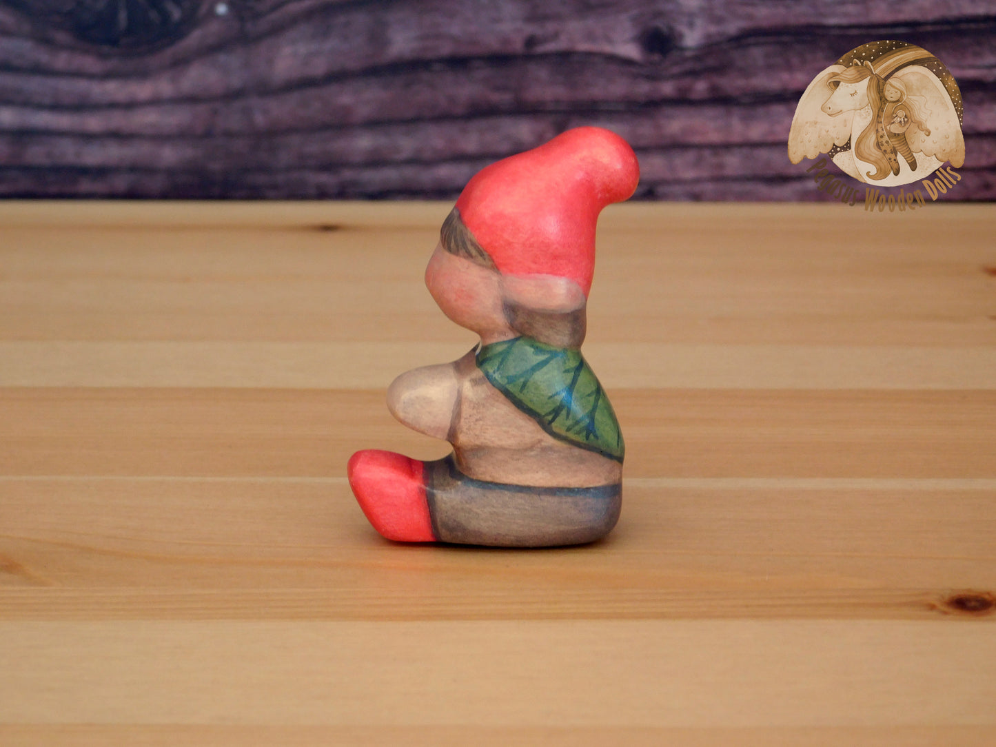 Wooden Woodland Gnome Sitting Baby