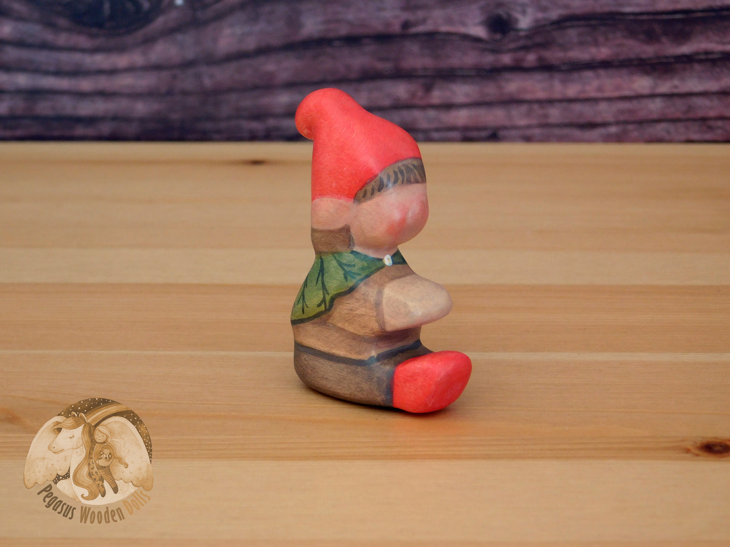 Wooden Woodland Gnome Sitting Baby