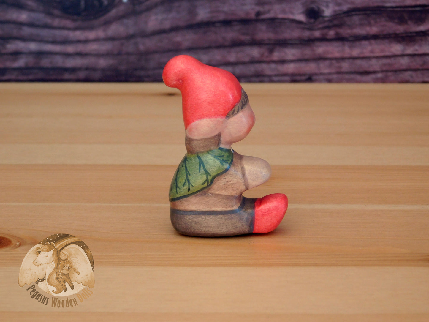 Wooden Woodland Gnome Sitting Baby