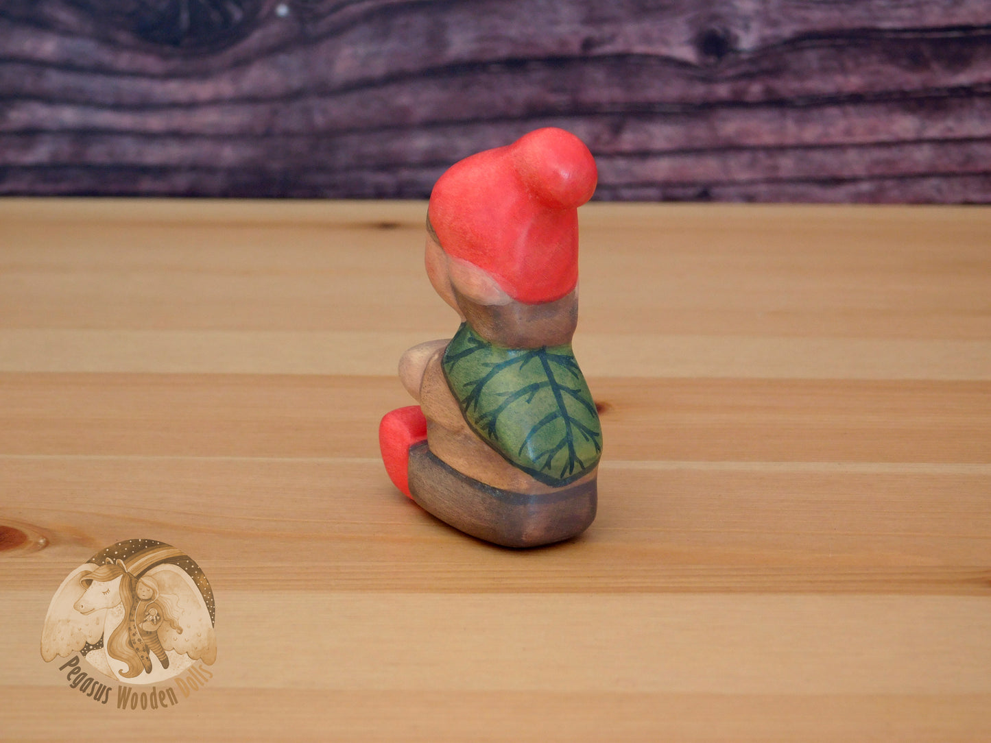 Wooden Woodland Gnome Sitting Baby