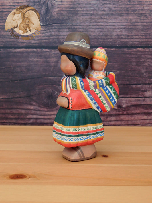 Wooden Peruvian Mother with Baby