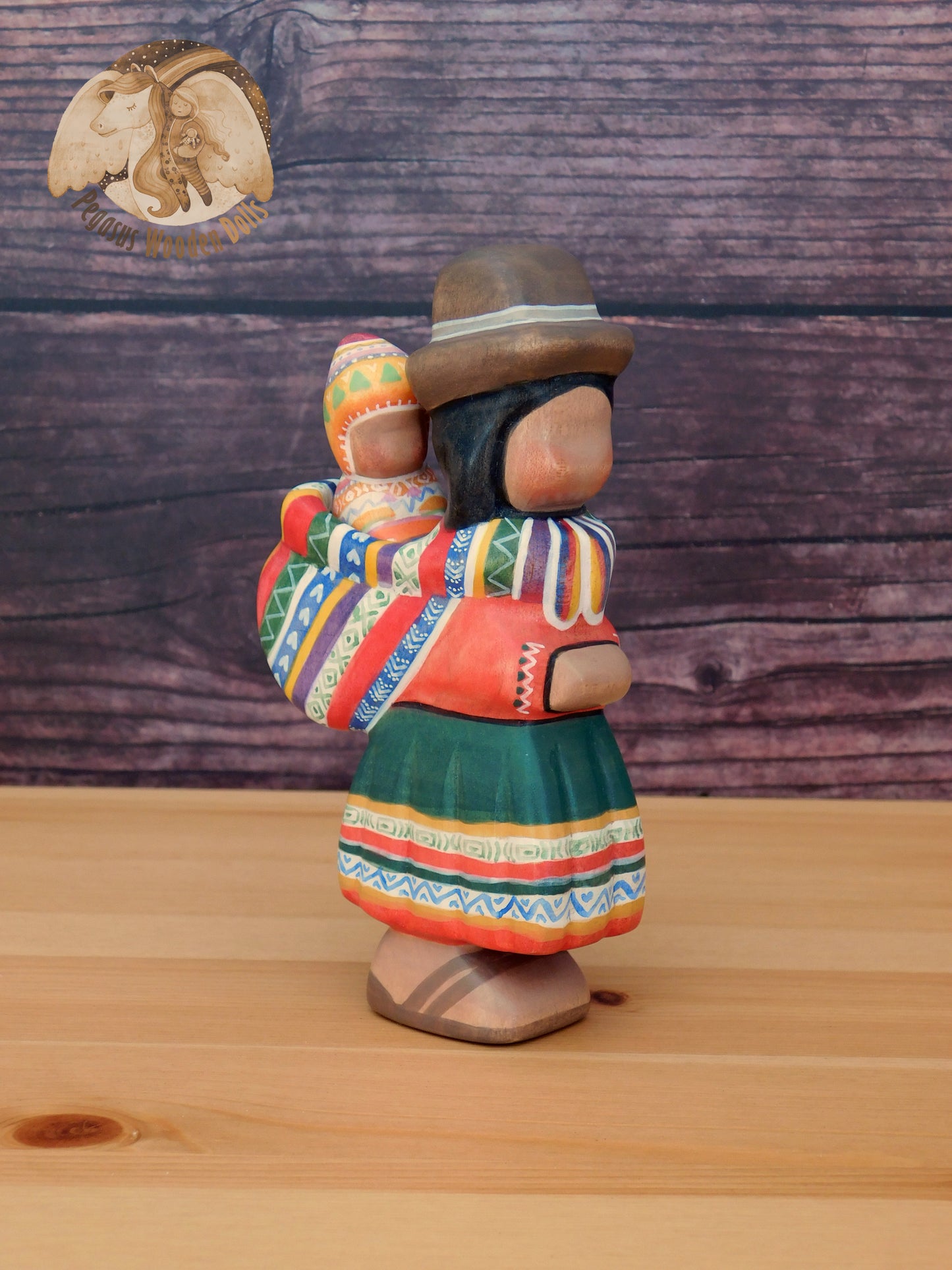 Wooden Peruvian Mother with Baby