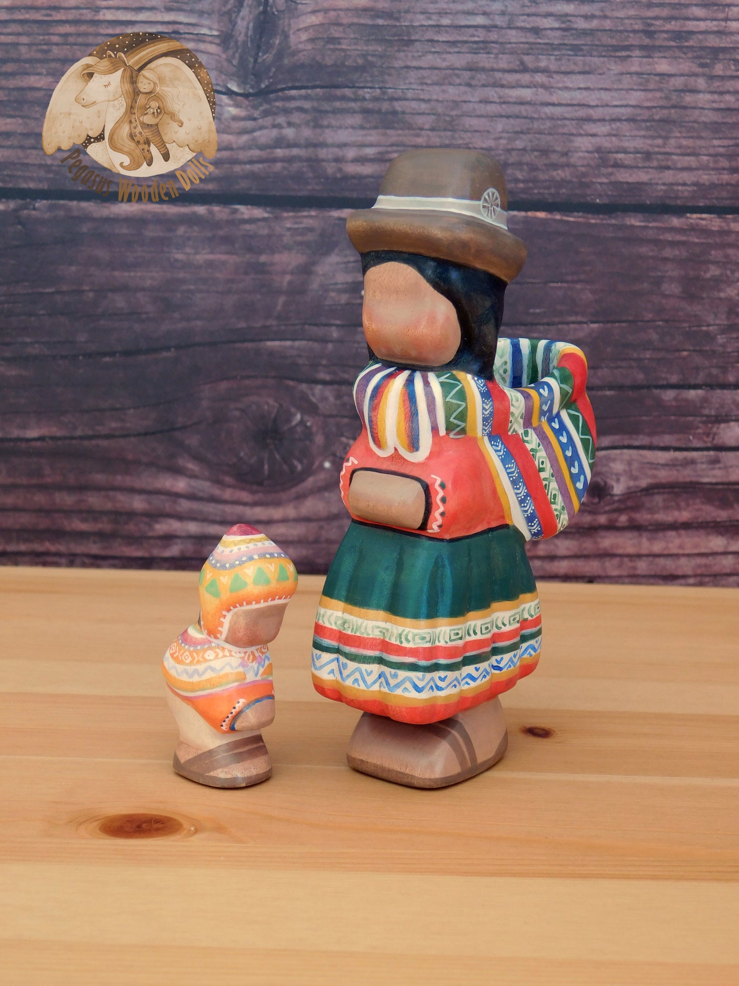 Wooden Peruvian Mother with Baby