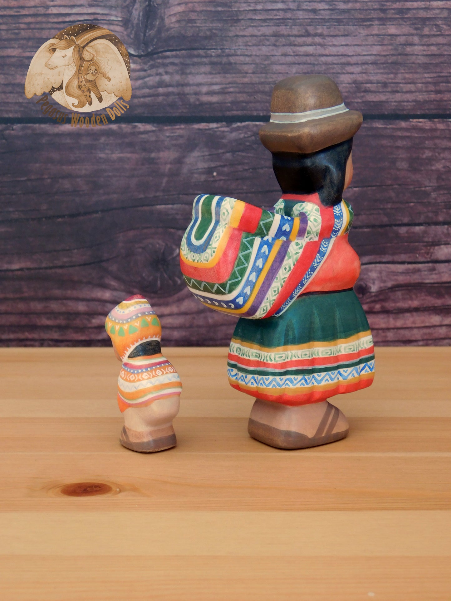 Wooden Peruvian Mother with Baby