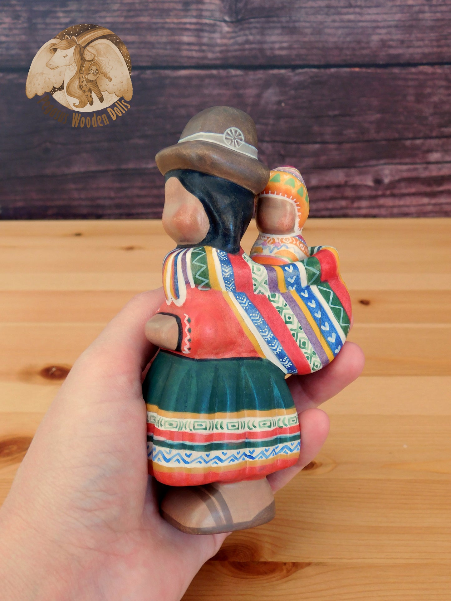 Wooden Peruvian Mother with Baby