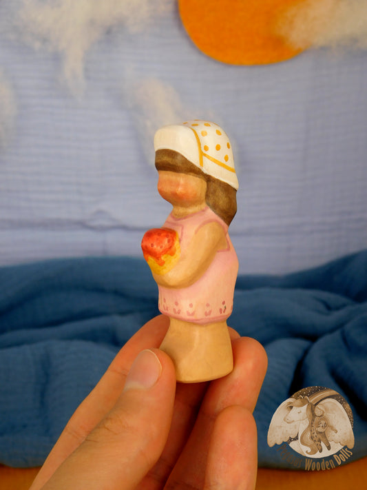 Wooden Standing Baby in pink pants with ice-cream