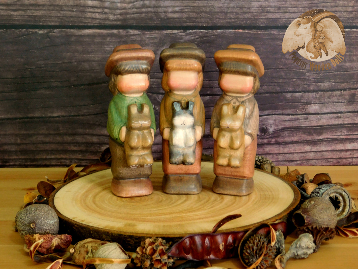 Wooden Boy with darker brown bunny