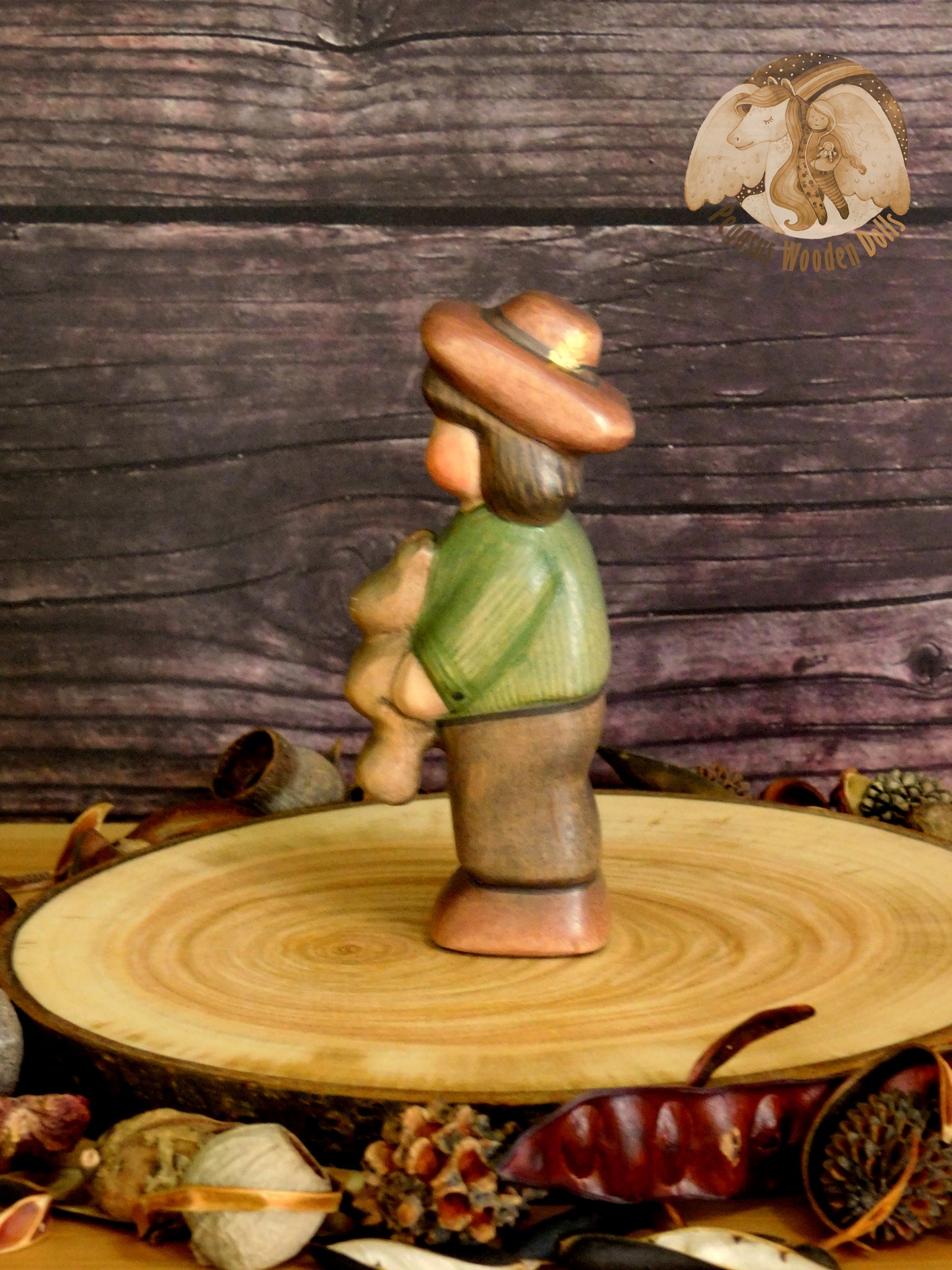 Wooden Boy with darker brown bunny