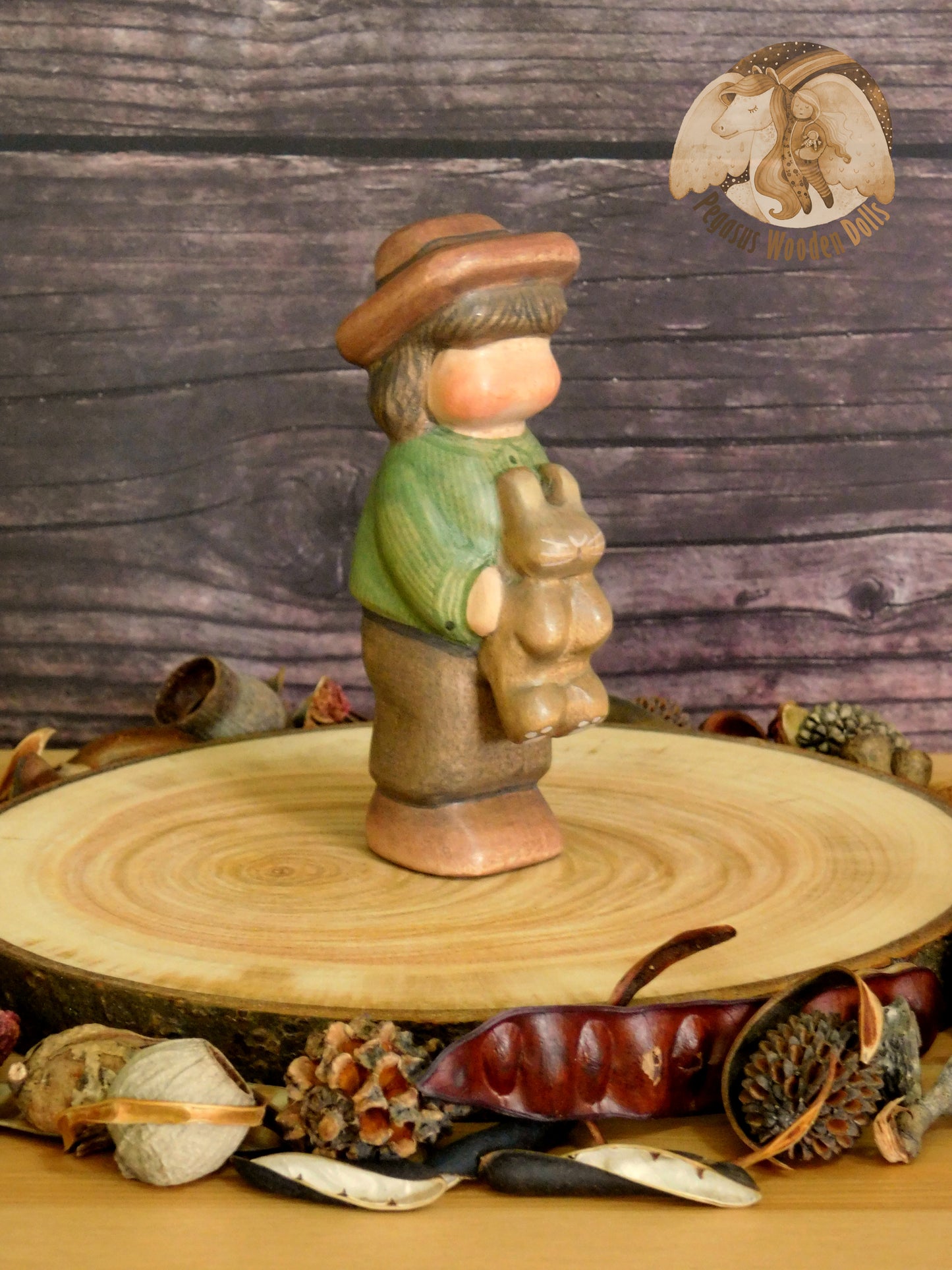 Wooden Boy with darker brown bunny