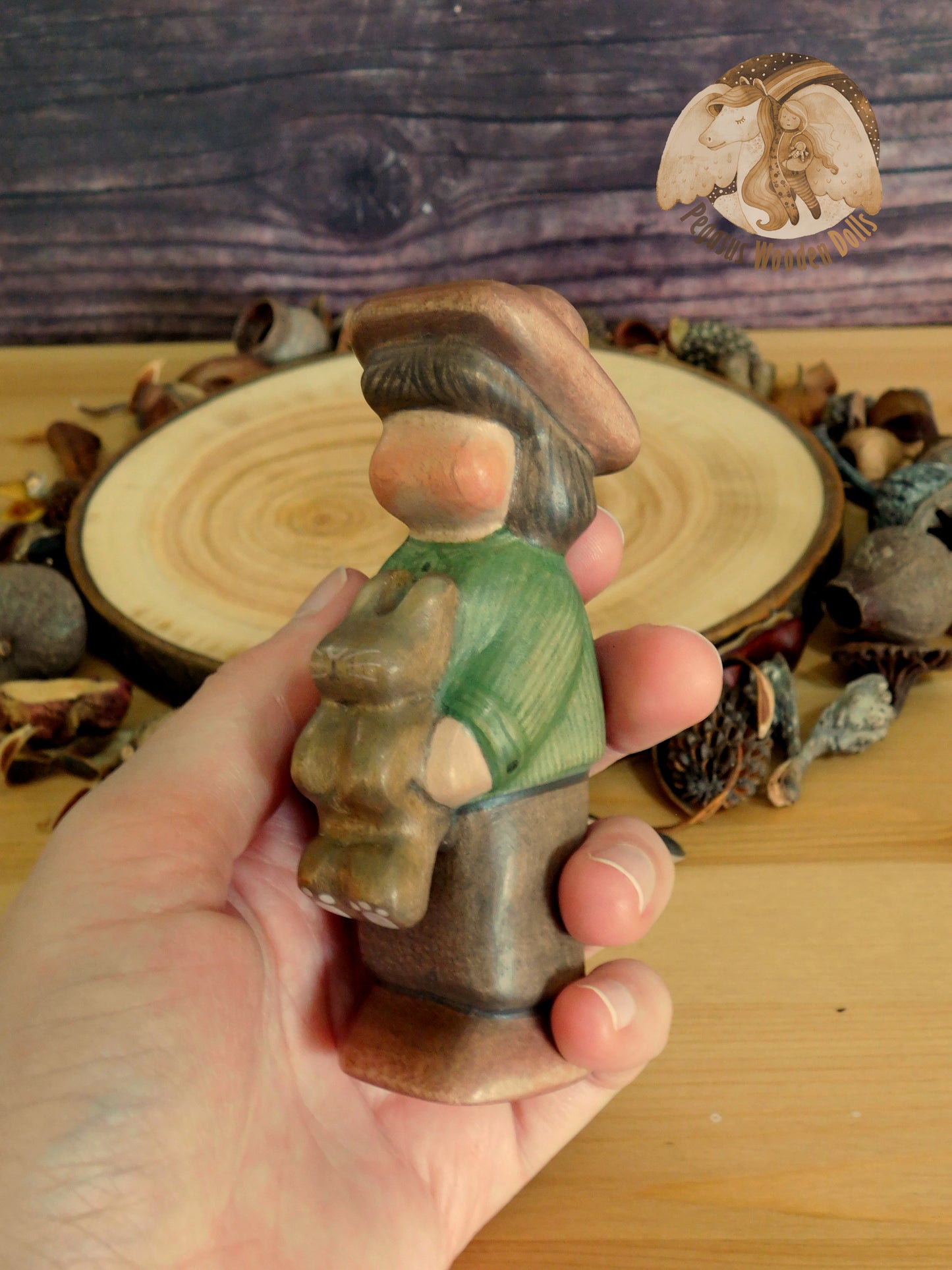 Wooden Boy with darker brown bunny