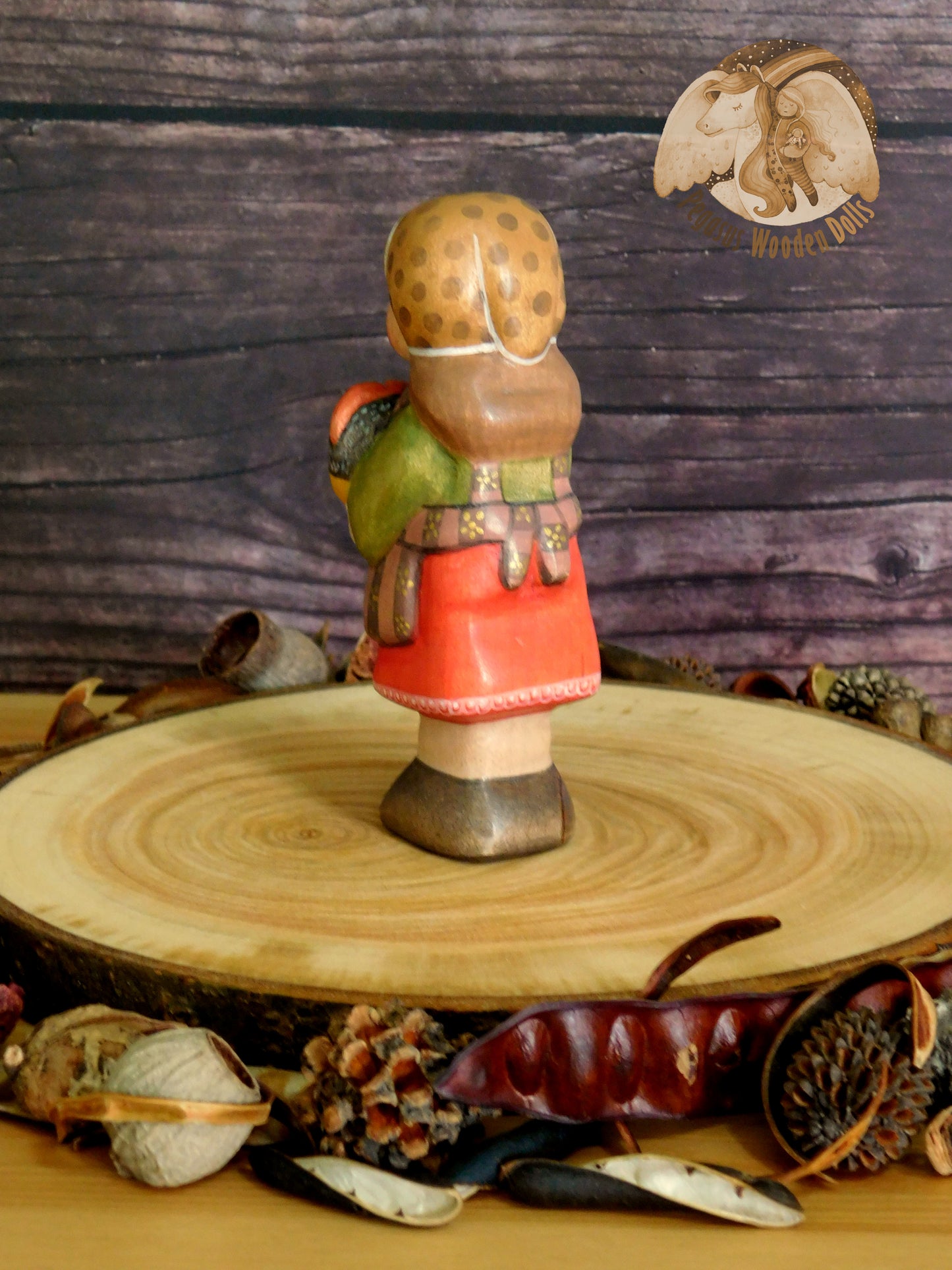 Wooden Girl with black chicken