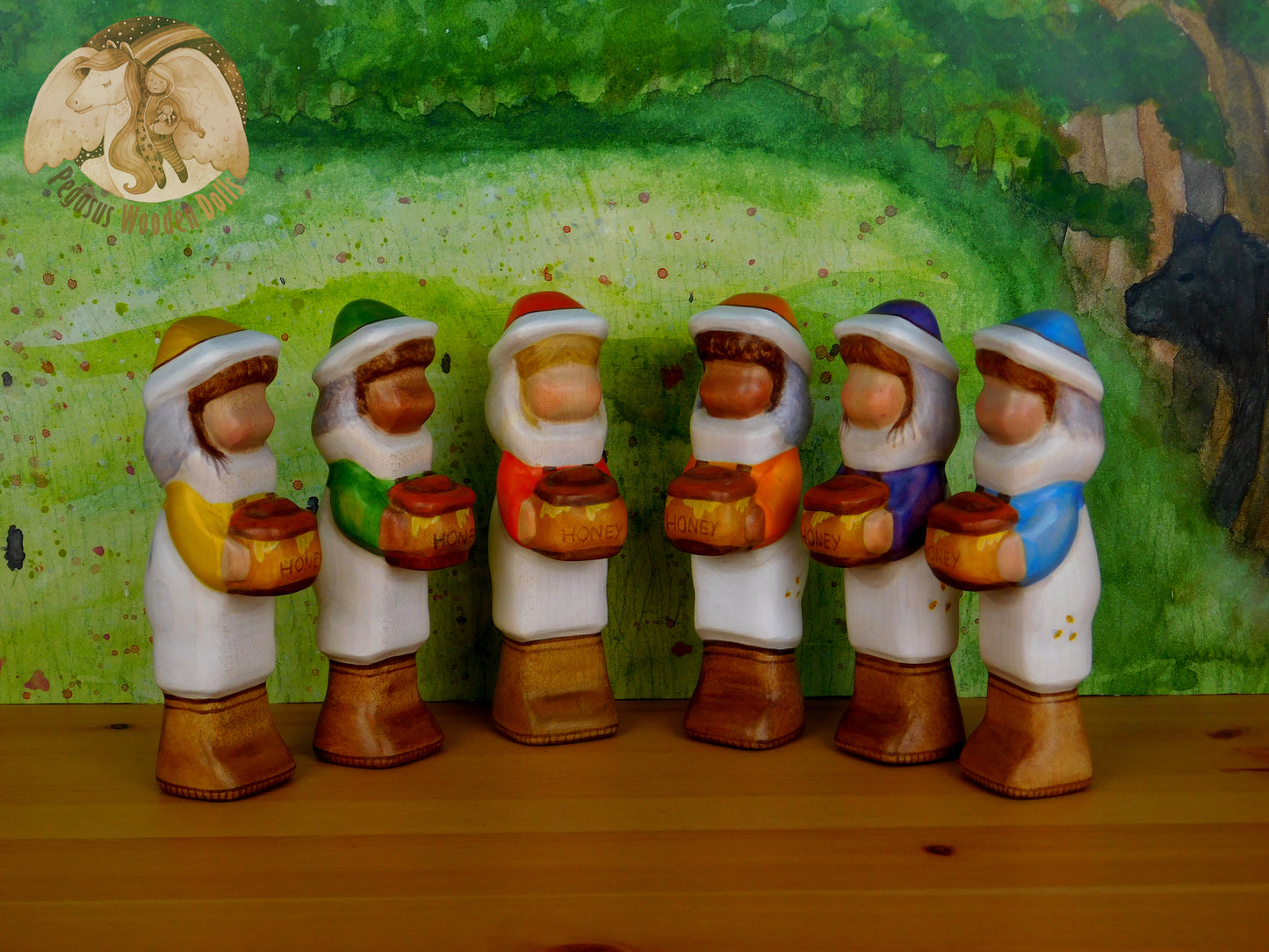 Wooden Blue Beekeeper with honey pot