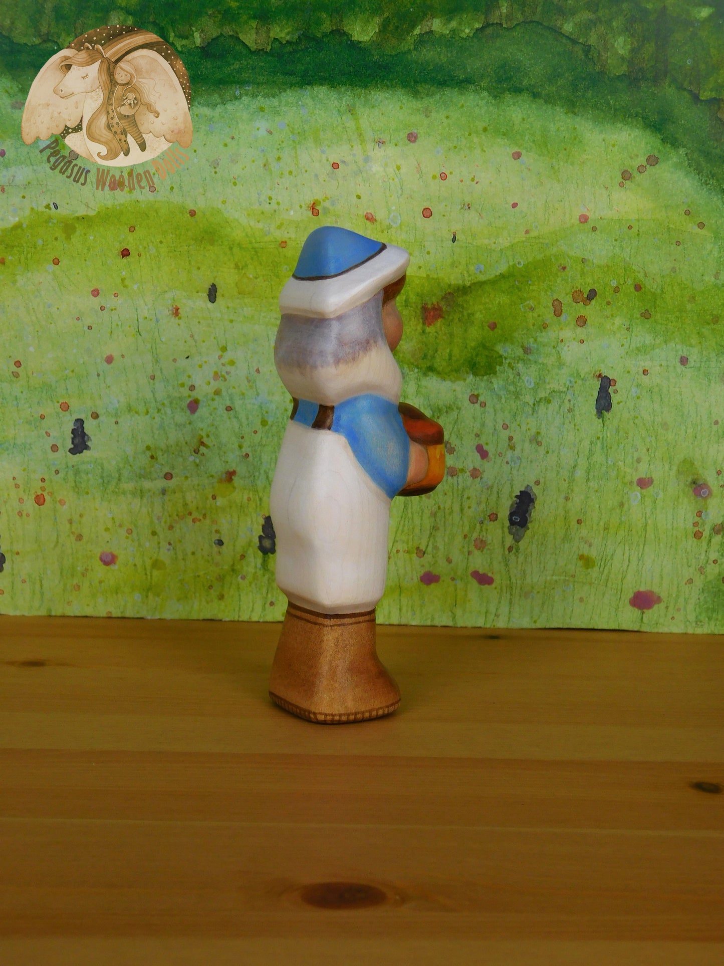 Wooden Blue Beekeeper with honey pot