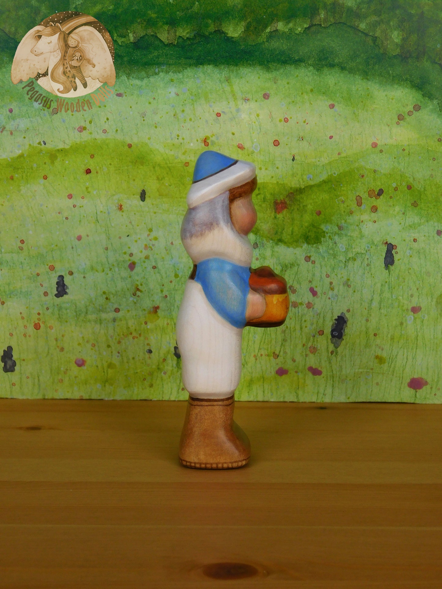 Wooden Blue Beekeeper with honey pot